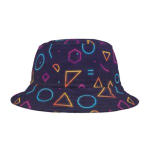 Neon Glow Geometric Bucket Hat, Vaporwave 80s-Inspired Retro Streetwear