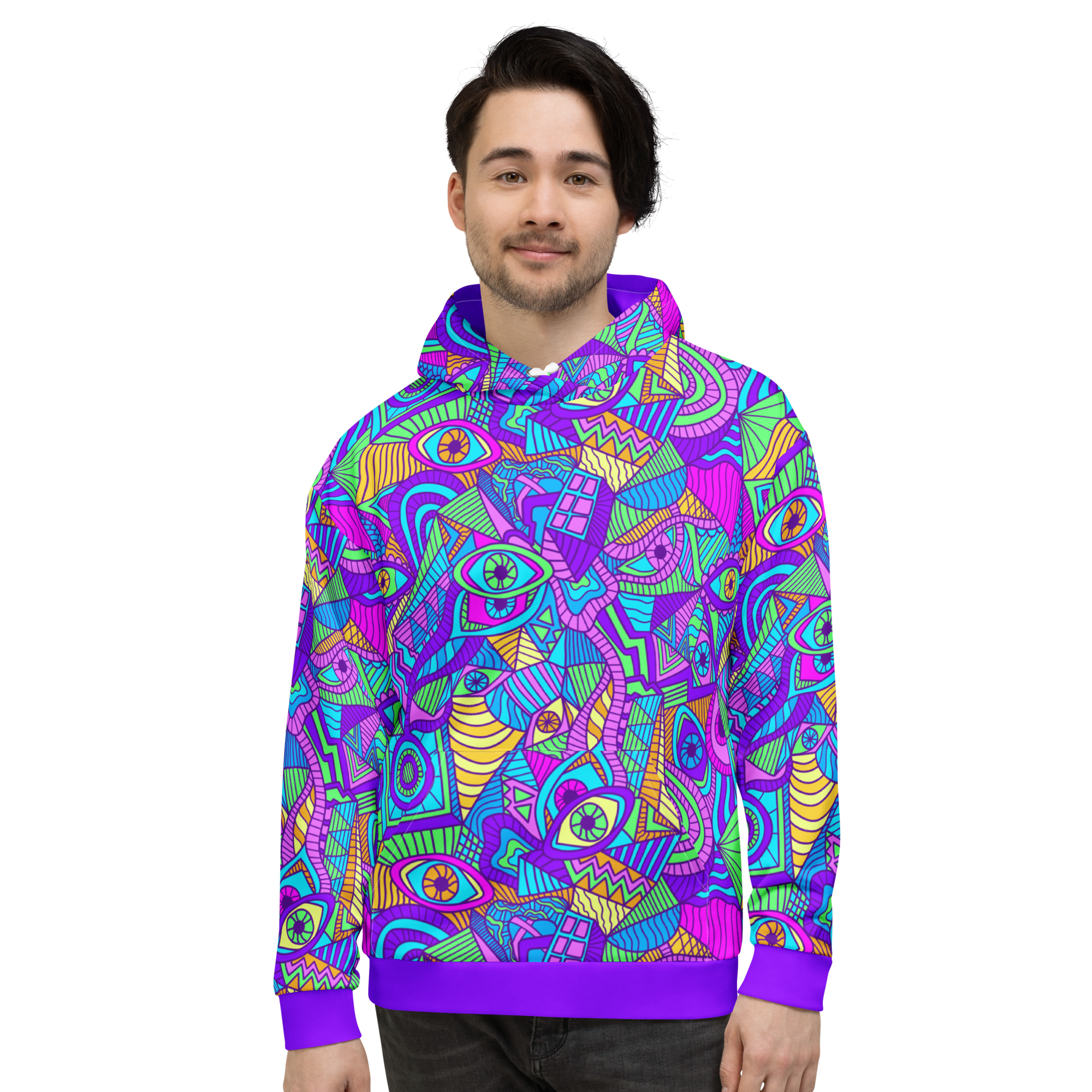 Psychedelic Tribal Hoodie, Neon Graffiti Print, Colorful Streetwear Hoodie, Festival Rave Hoodie, Bold Music Lover Gift, Trippy Pullover - Image 4