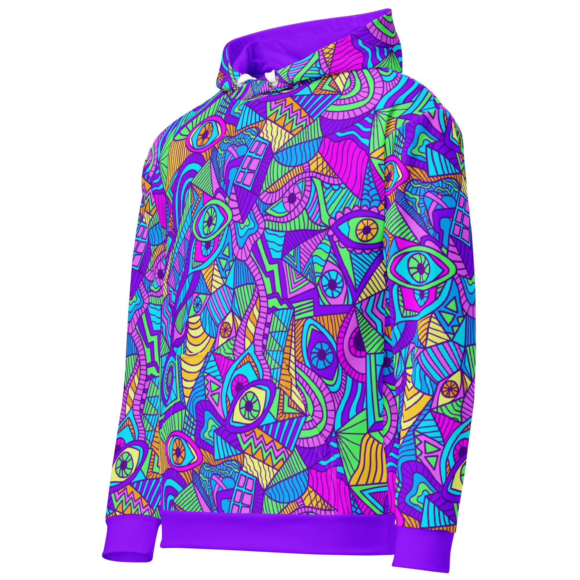 Psychedelic Tribal Hoodie, Neon Graffiti Print, Colorful Streetwear Hoodie, Festival Rave Hoodie, Bold Music Lover Gift, Trippy Pullover - Image 8