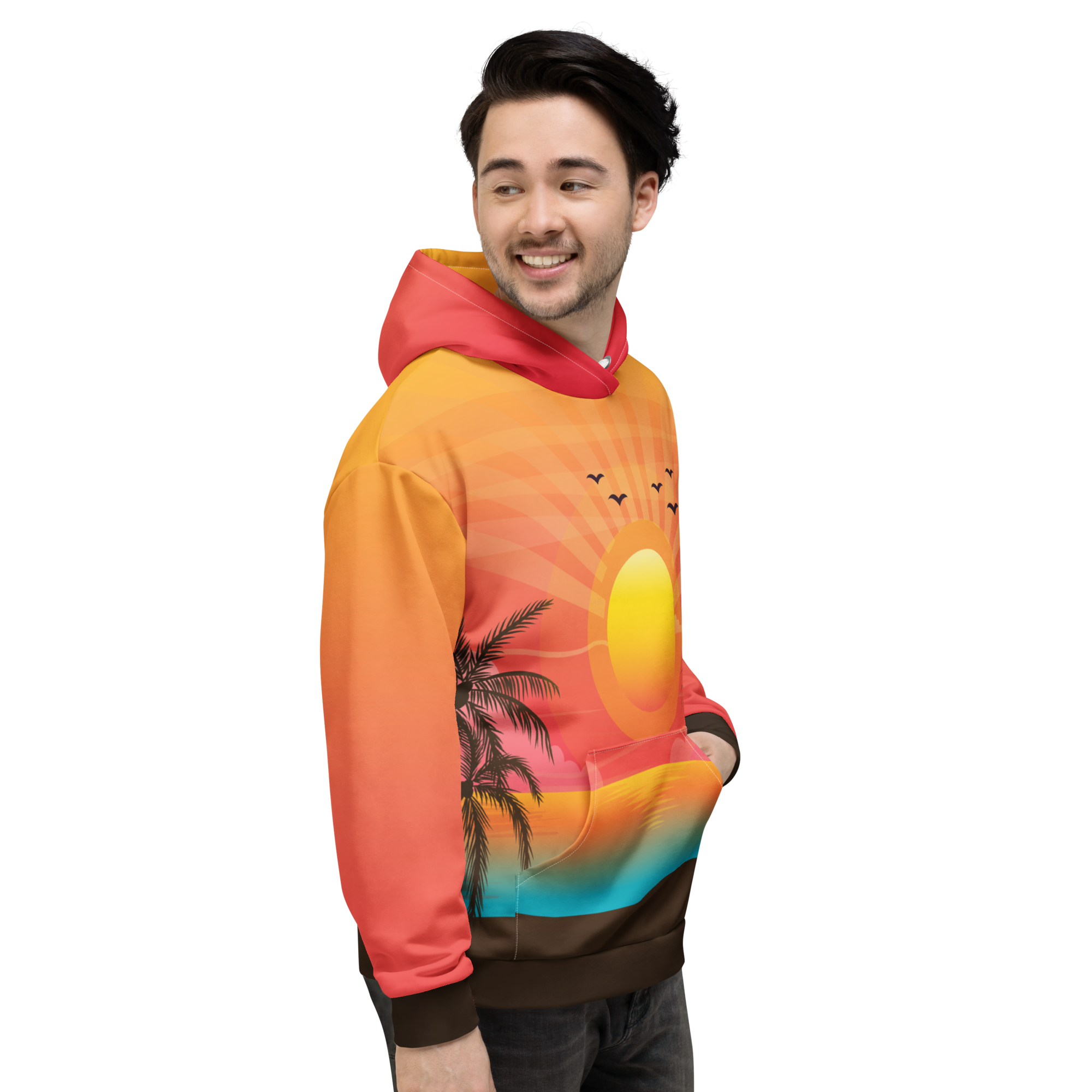 Beach Sunset Hoodie, Tropical Florida Style with Bright Orange and Yellow Summer Vibes - Image 8