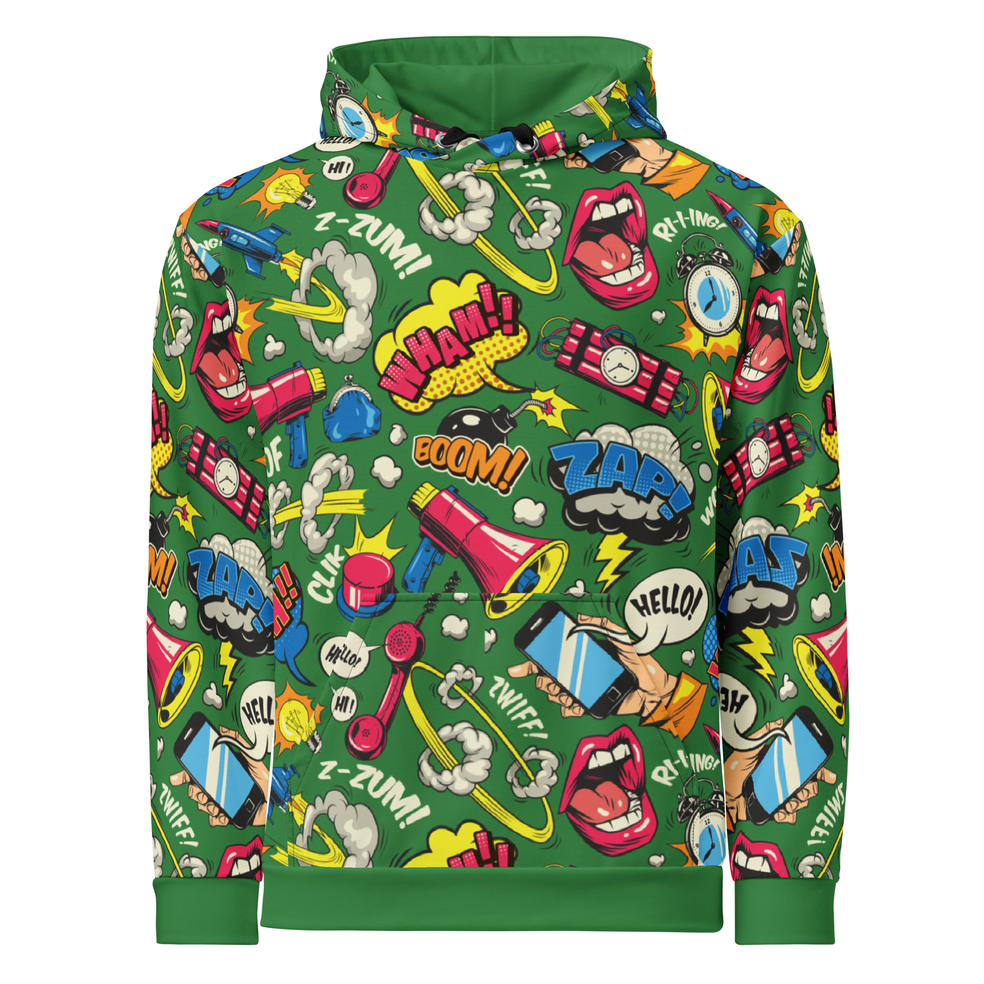 BOOM ZAP Green Hoodie, Vibrant Comic Pop Art Streetwear - Image 5