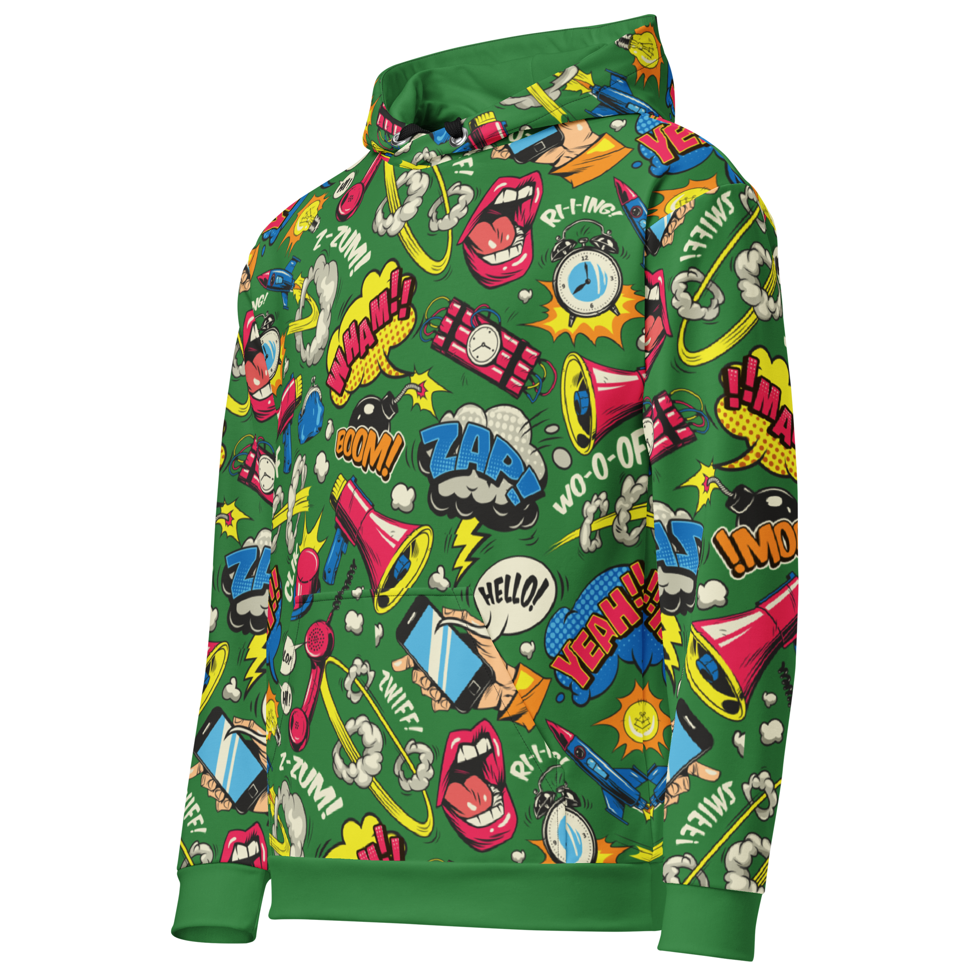 BOOM ZAP Green Hoodie, Vibrant Comic Pop Art Streetwear - Image 6