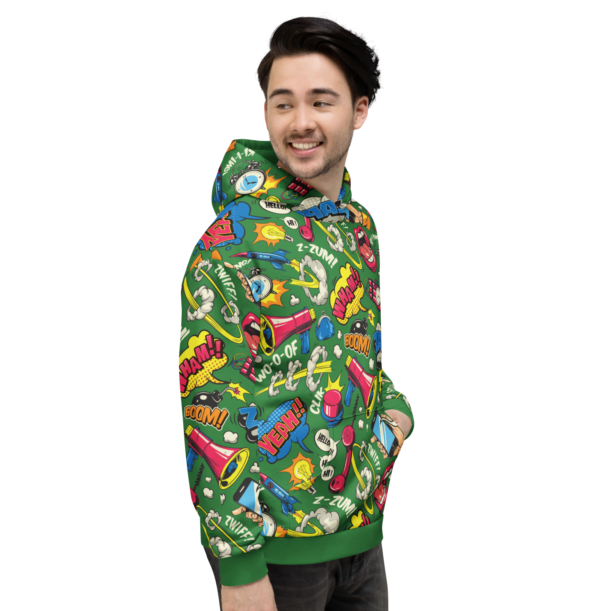 BOOM ZAP Green Hoodie, Vibrant Comic Pop Art Streetwear - Image 7
