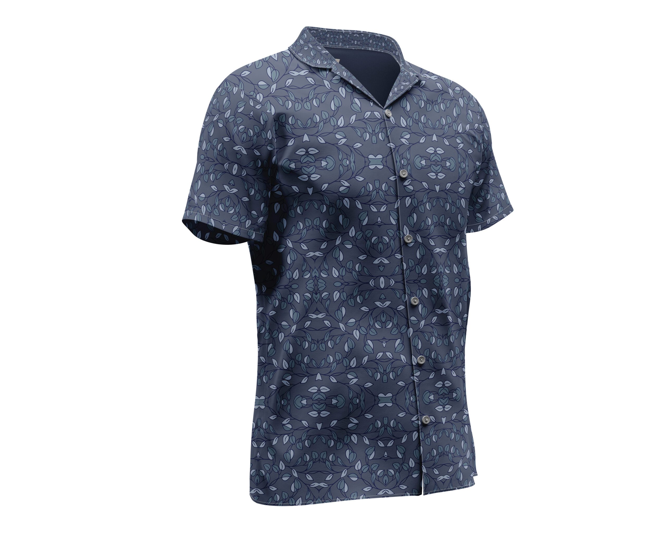 Men’s Navy Pattern Camp Shirt, Short Sleeve Button-Up, Lightweight Summer Hawaiian Style - Image 4