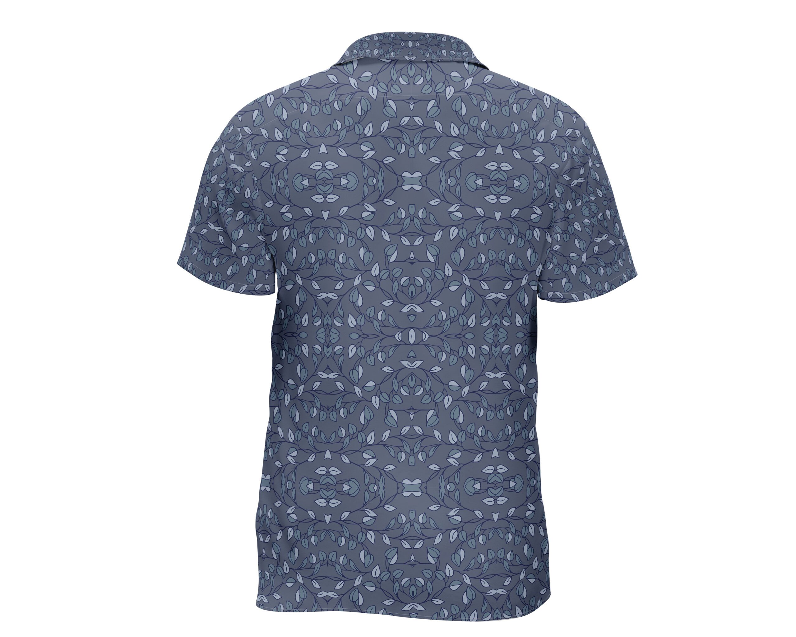 Men’s Navy Pattern Camp Shirt, Short Sleeve Button-Up, Lightweight Summer Hawaiian Style - Image 3