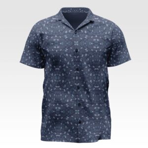 Men’s Navy Pattern Camp Shirt, Short Sleeve Button-Up, Lightweight Summer Hawaiian Style