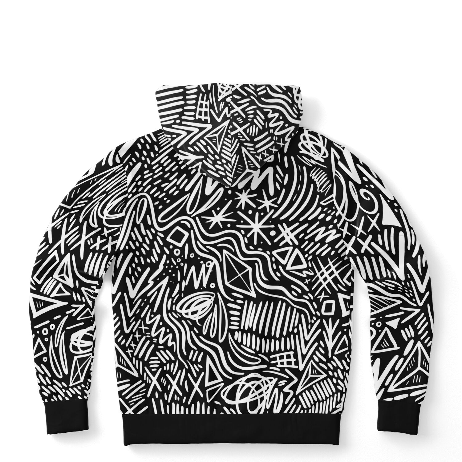 Abstract Black & White Doodle Hoodie, Minimalist Graffiti Streetwear for Unisex Style - Image 4